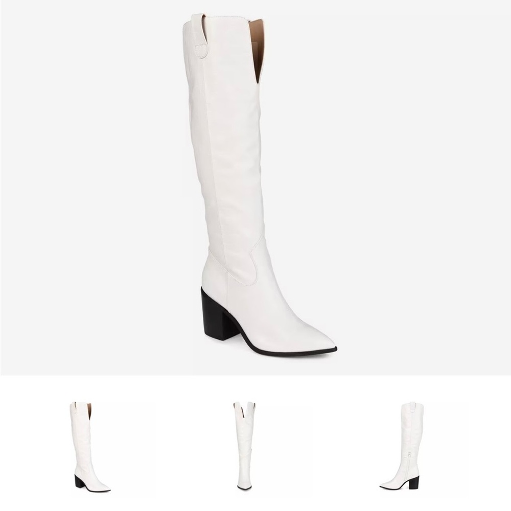 Journee Collection Therese Elegant White Knee-High Boots Extra Wide Calf